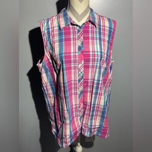 Talbots Pink and Blue Plaid Sleeveless Top